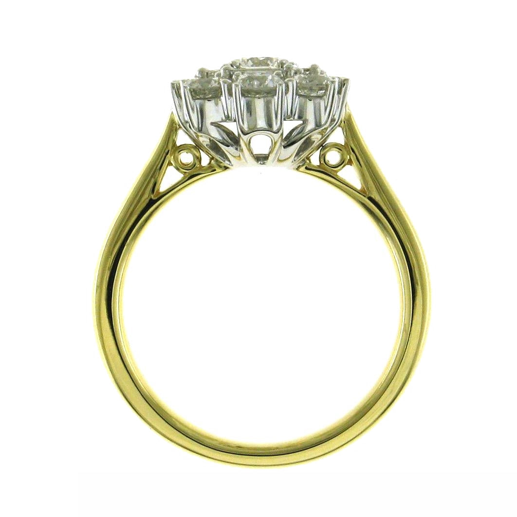18ct Yellow & White Gold Baguette & Brilliant Cut Diamond Set Cluster Ring
