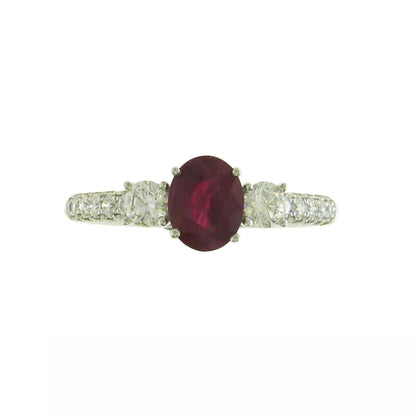 18ct White Gold Ruby & Diamond Set Three Stone Trilogy Ring