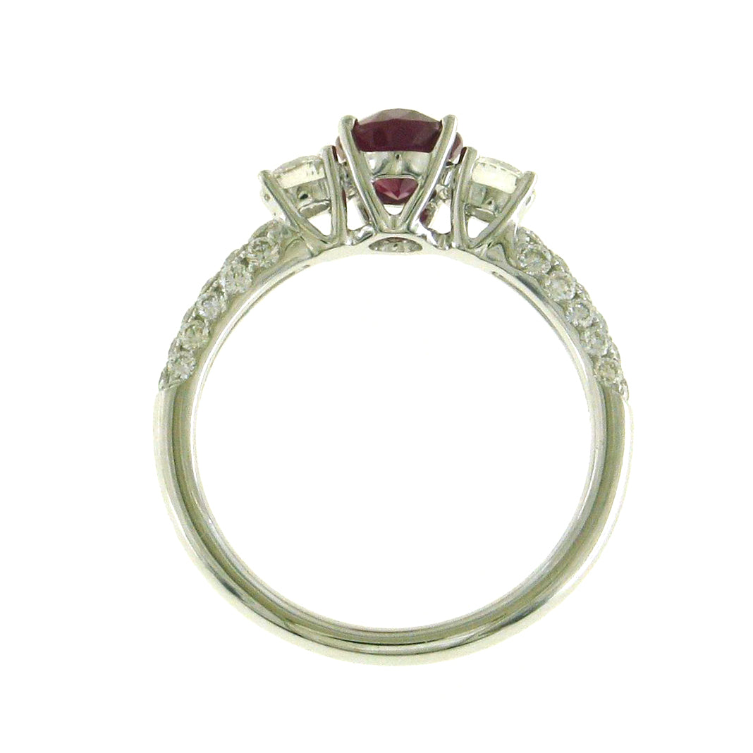 18ct White Gold Ruby & Diamond Set Three Stone Trilogy Ring