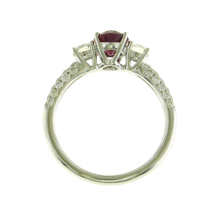 18ct White Gold Ruby & Diamond Set Three Stone Trilogy Ring