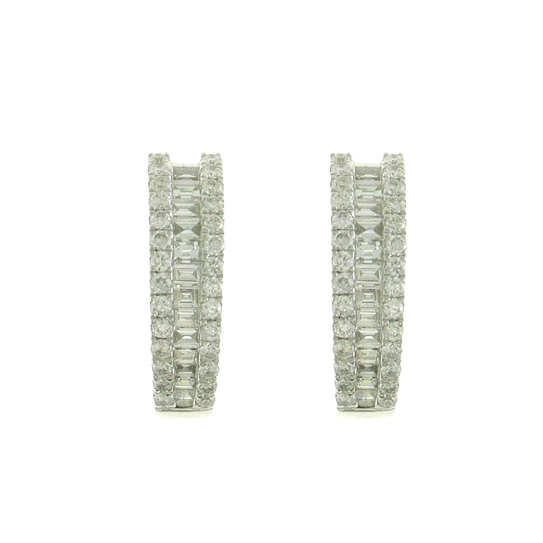 18ct White Gold Three Row Claw Set Diamond Hoop Earrings