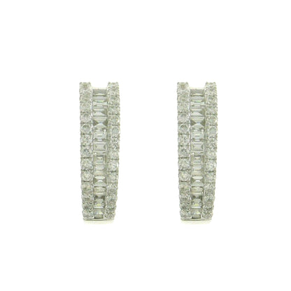 18ct White Gold Three Row Claw Set Diamond Hoop Earrings