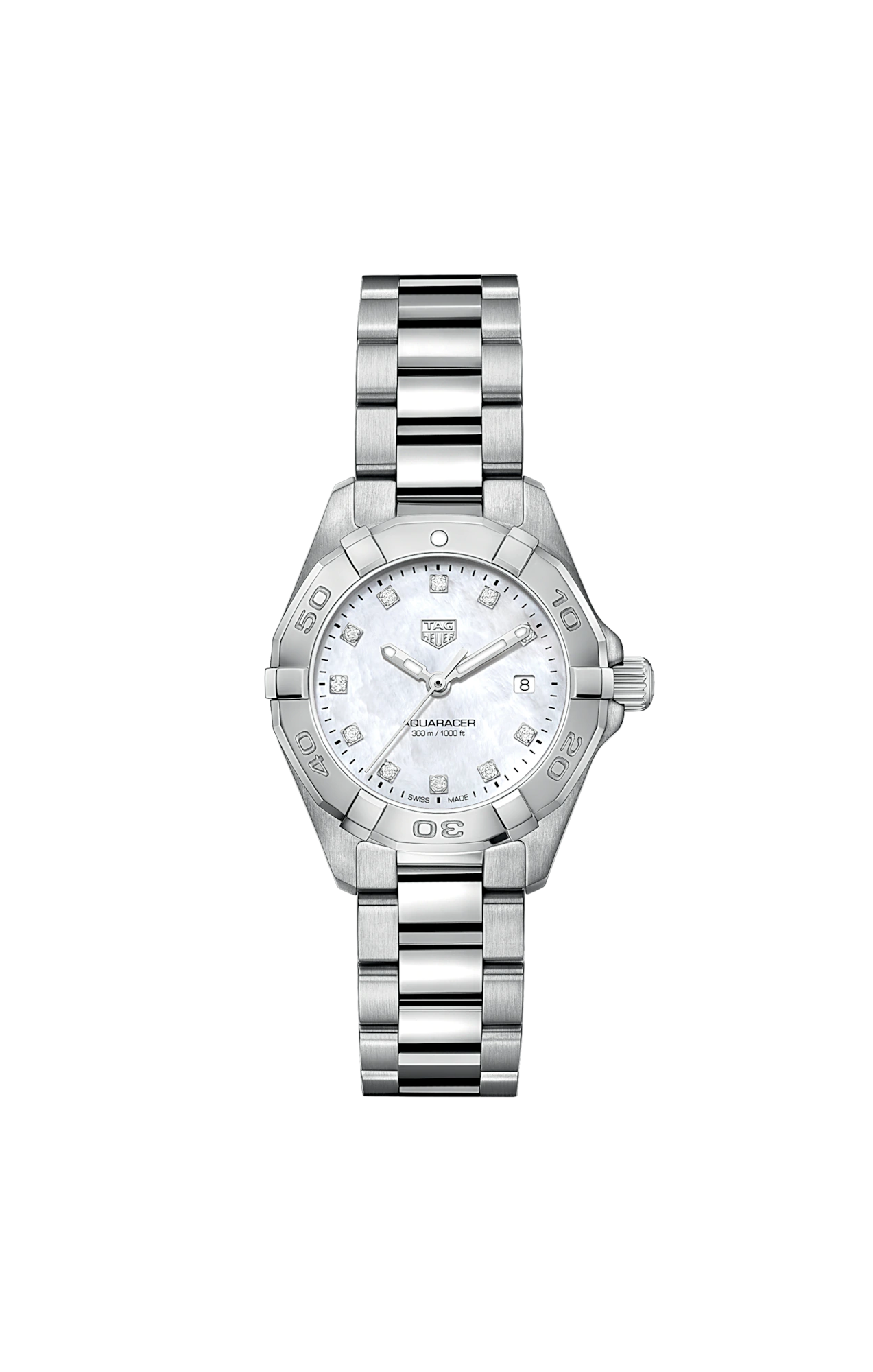 TAG Heuer Aquaracer Stainless Steel Mother of Pearl Diamond Set Dial Womens Quartz 27mm Watch WBD1414.BA0741