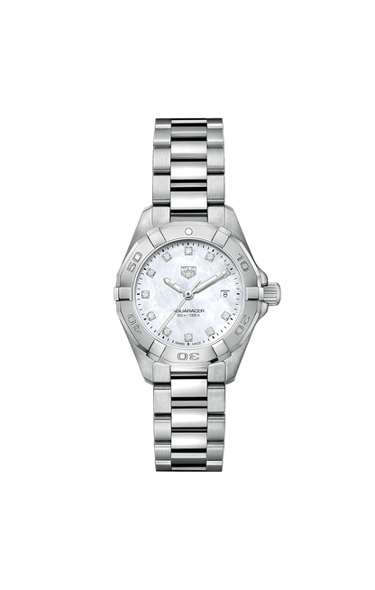TAG Heuer Aquaracer Stainless Steel Mother of Pearl Diamond Set Dial Womens Quartz 27mm Watch WBD1414.BA0741