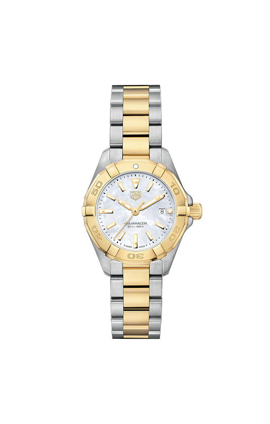 TAG Heuer Aquaracer Mother of Pearl Dial Two Tone Womens Quartz 27mm Watch WBD1420.BB0321