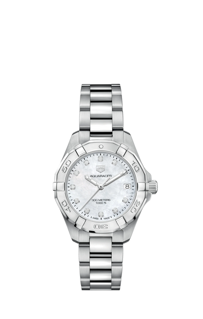 TAG Heuer Aquaracer Stainless Steel Mother of Pearl Diamond Set Dial Womens Quartz 32mm Watch WBD1314.BA0740