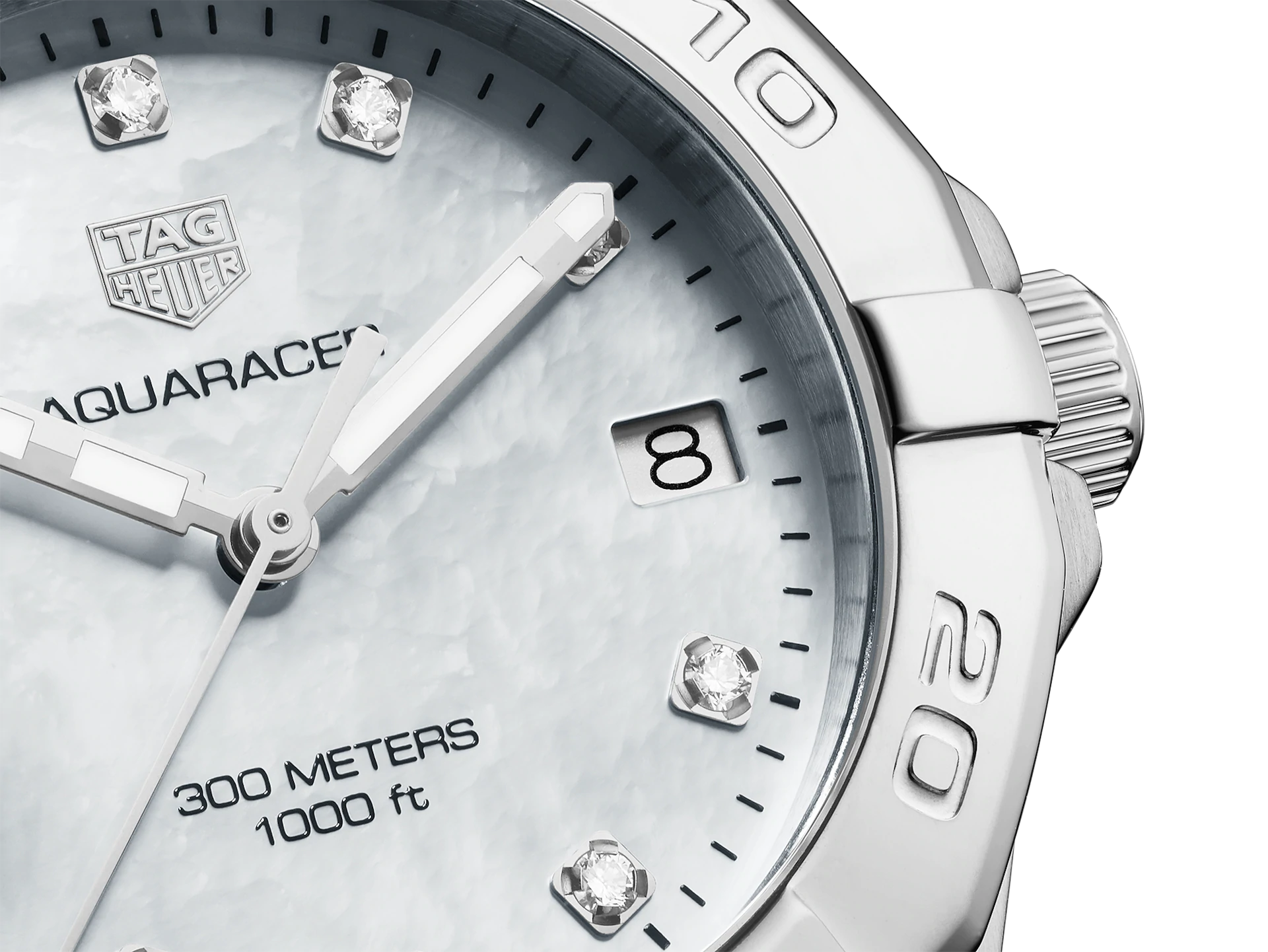 TAG Heuer Aquaracer Stainless Steel Mother of Pearl Diamond Set Dial Womens Quartz 32mm Watch WBD1314.BA0740