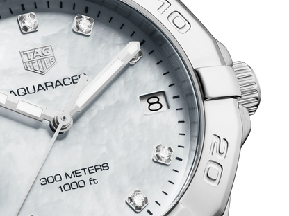 TAG Heuer Aquaracer Stainless Steel Mother of Pearl Diamond Set Dial Womens Quartz 32mm Watch WBD1314.BA0740