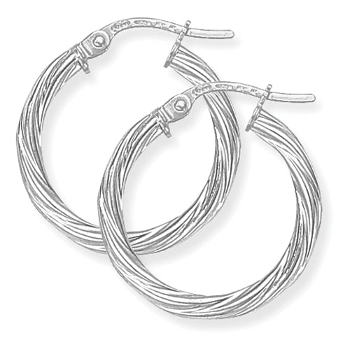 9ct White Gold Twist 19mm Hoop Earrings