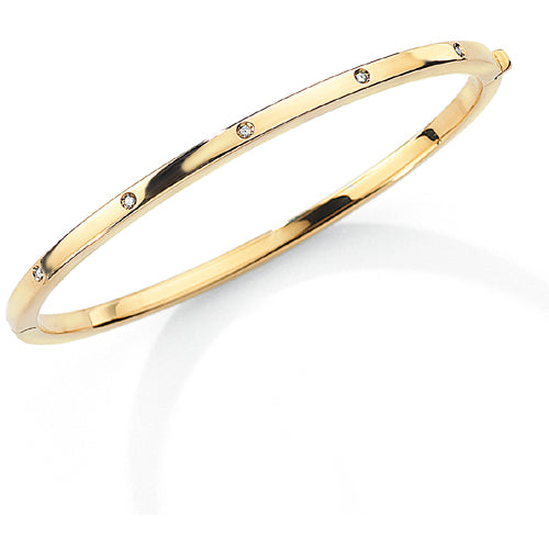 9ct Gold Oval Hinged Diamond Set Bangle