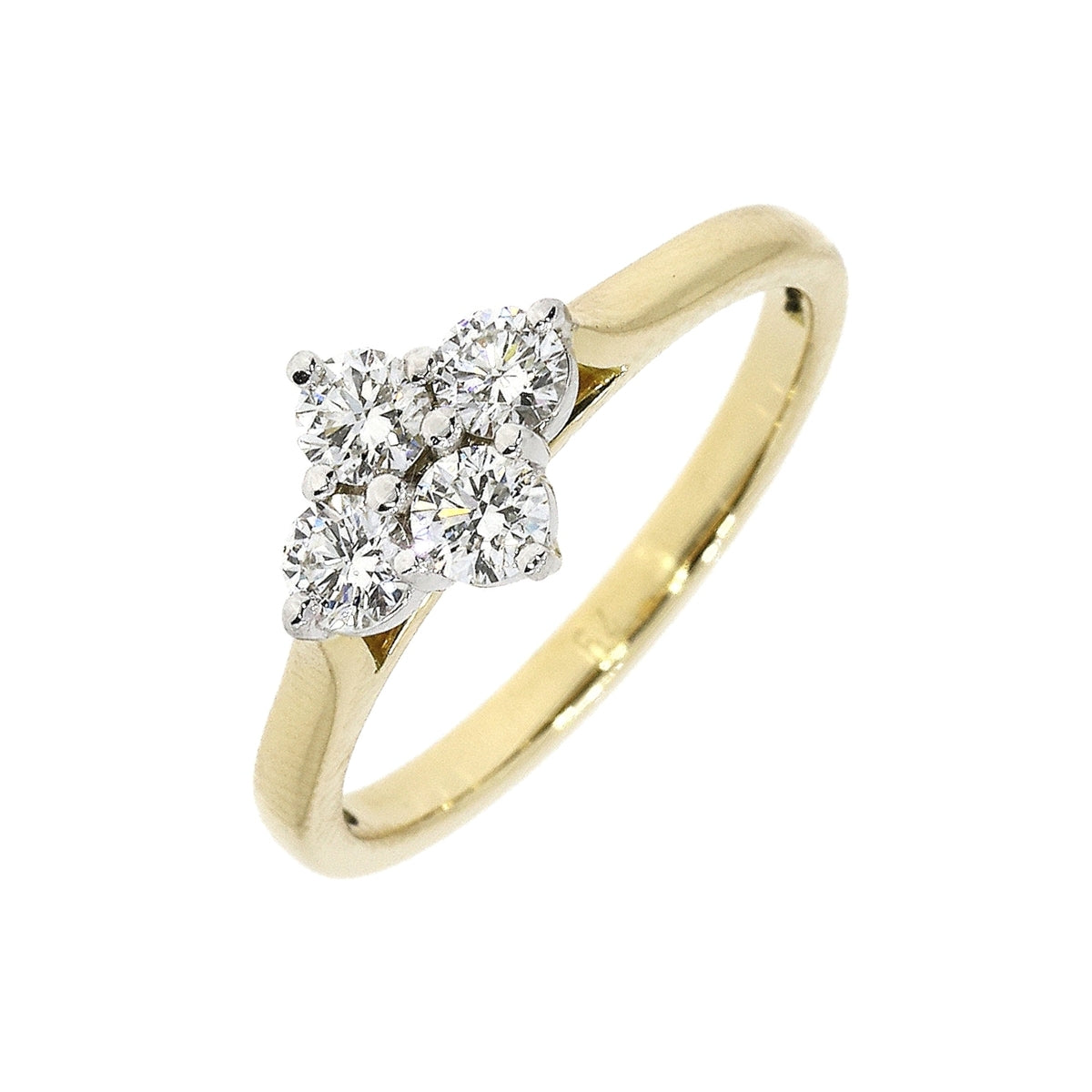 18ct Yellow & White Gold Four Stone Diamond Set Cluster Ring