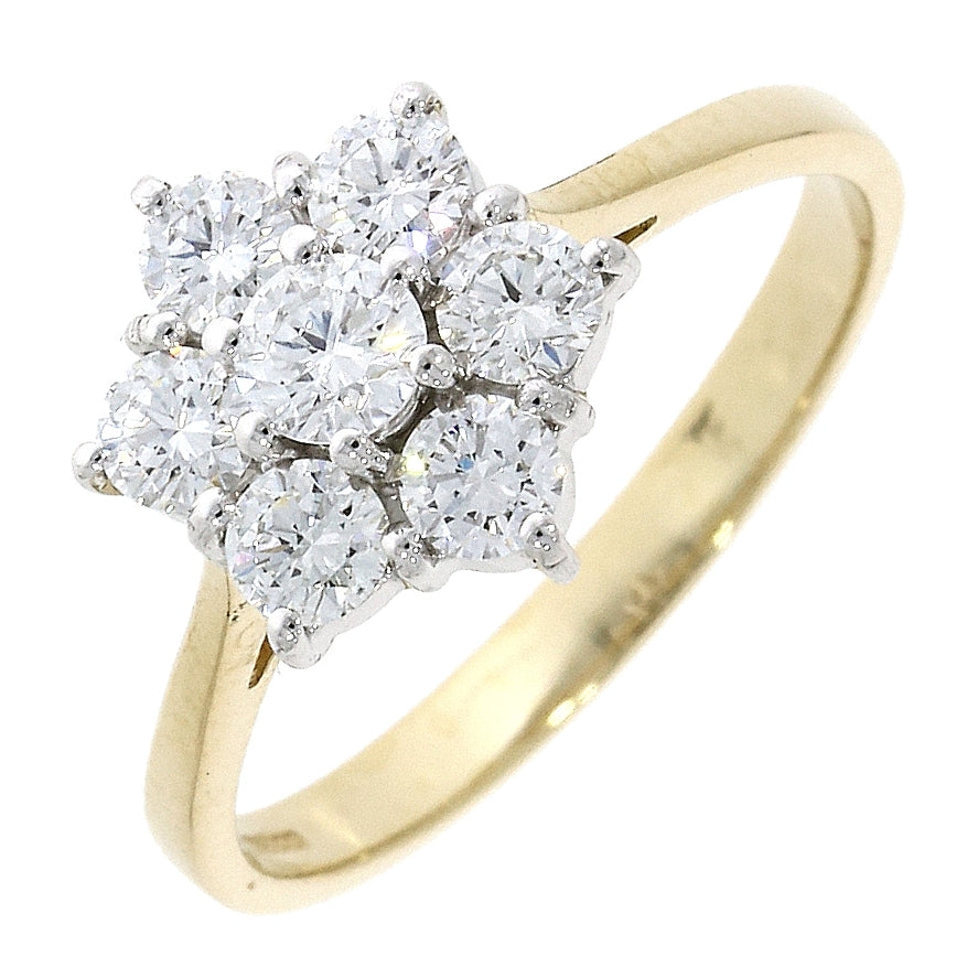 18ct Yellow & White Gold Seven Stone 0.90ct Diamond Set Cluster Ring
