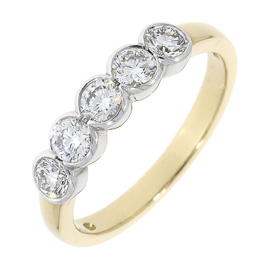 18ct Yellow & White Gold Five Stone Diamond Rubover Set Half Eternity Dress Ring