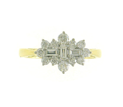 18ct Yellow & White Gold Baguette & Brilliant Cut Diamond Set Cluster Ring