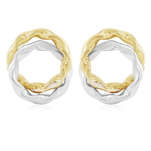 9ct Yellow & White Gold Hammered Circle Stud Earrings