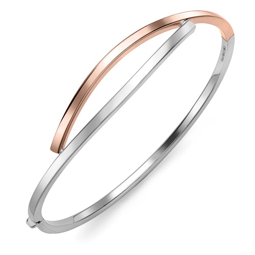 9ct Yellow & Rose Gold Oval Hinged Crossover Openwork Bangle