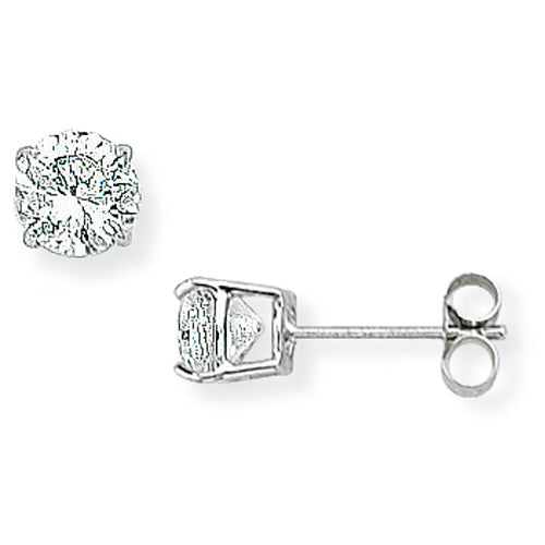 9ct White Gold 4 Claw Set 5mm Cubic Zirconia Stud Earrings