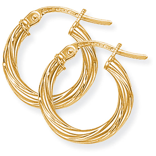 9ct Yellow Gold Twist Hoop Earrings