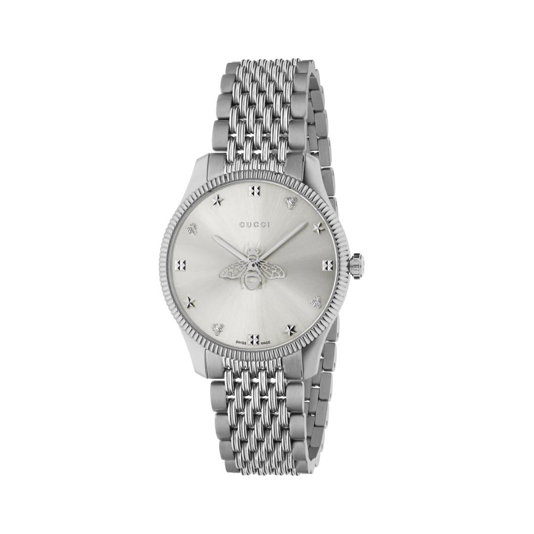 Gucci G-Timeless Silver Dial Slim Bee Stainless Steel Unisex Quartz Watch YA1264153