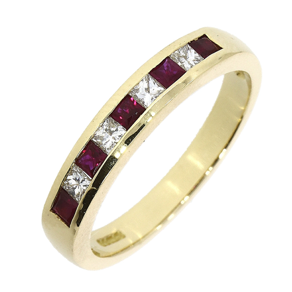 18ct Gold Princess Cut Ruby & Diamond Channel Set Half Eternity Ring
