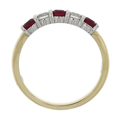 18ct Gold Bar Set Ruby & Diamond Set Five Stone Half Eternity Ring