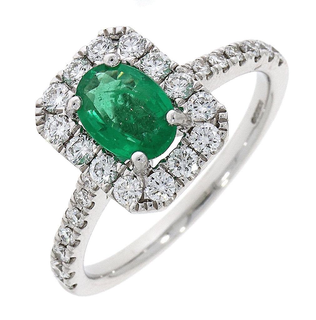 18ct White Gold Emerald & Diamond Set Cluster Ring