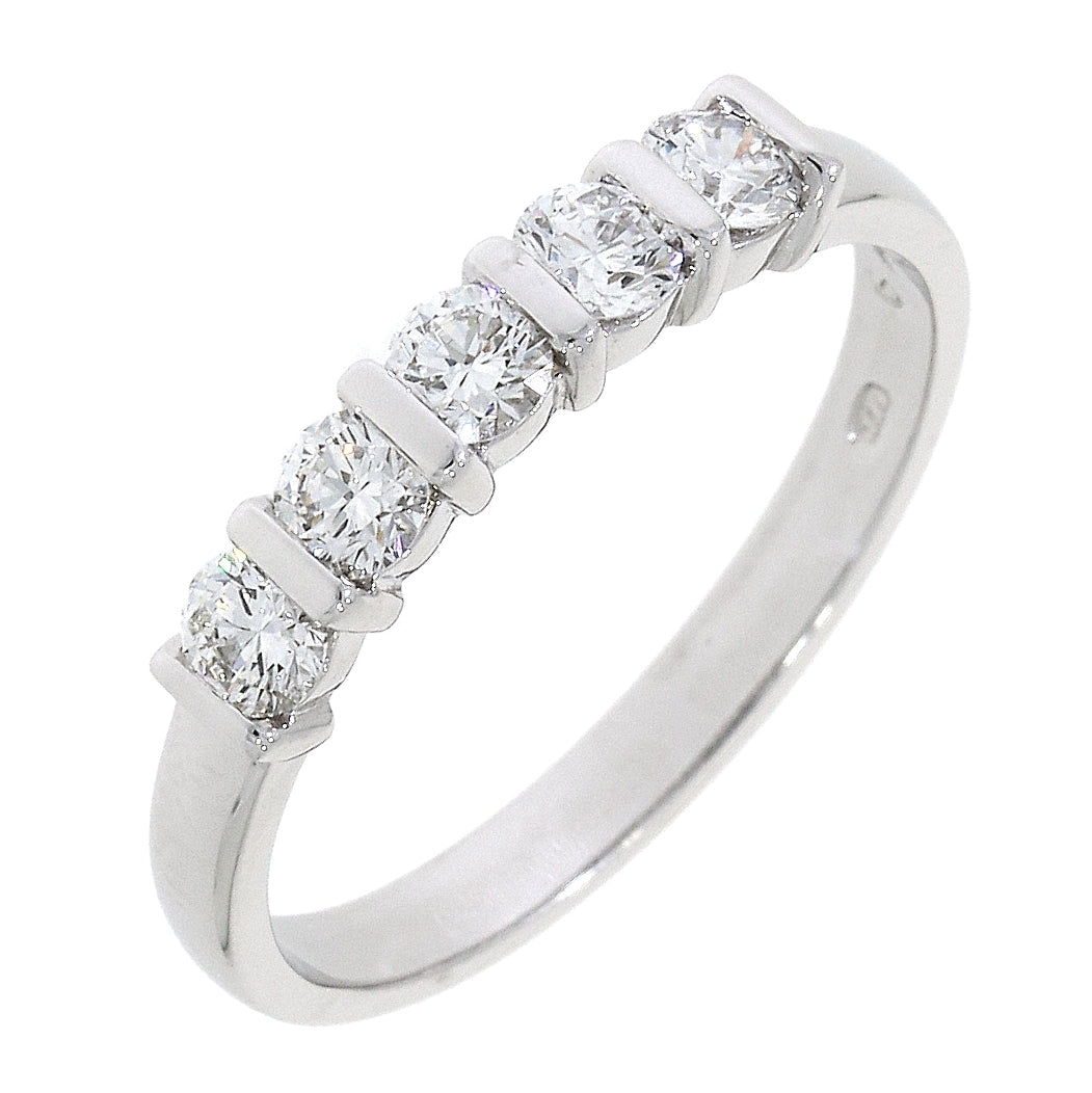 Platinum Bar Set Diamond 0.60ct Five Stone Half Eternity Ring