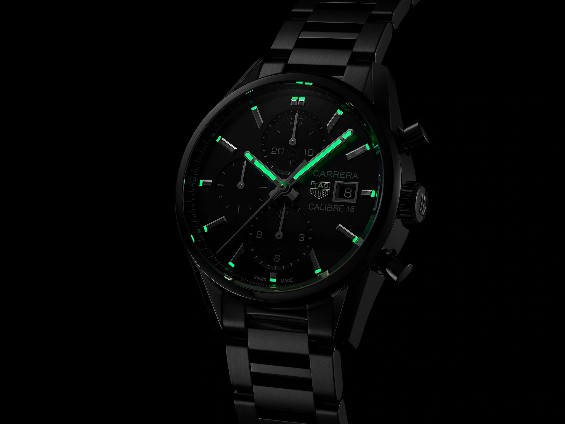 TAG Heuer Carrera Calibre 16 Black Dial Stainless Steel Mens Chronograph Watch CBK2110.BA0715
