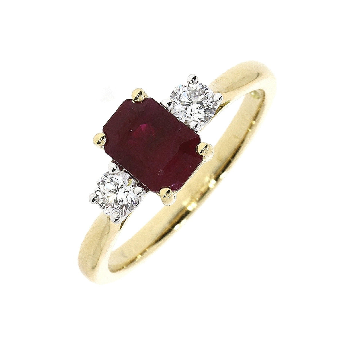 18ct Gold Ruby & Diamond Set Three Stone Trilogy Ring