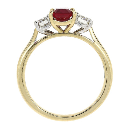 18ct Gold Ruby & Diamond Set Three Stone Trilogy Ring