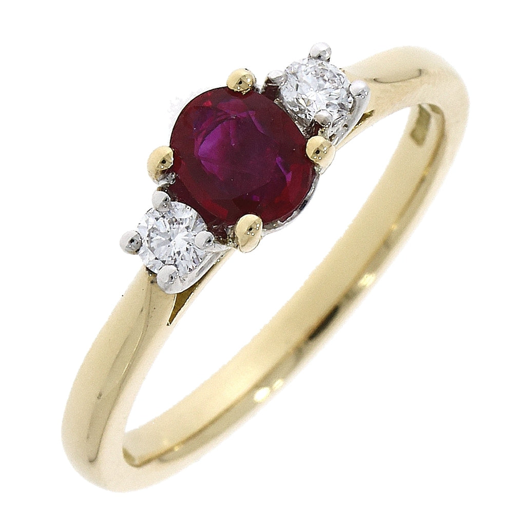 18ct Gold Ruby & Diamond Set Three Stone Trilogy Ring