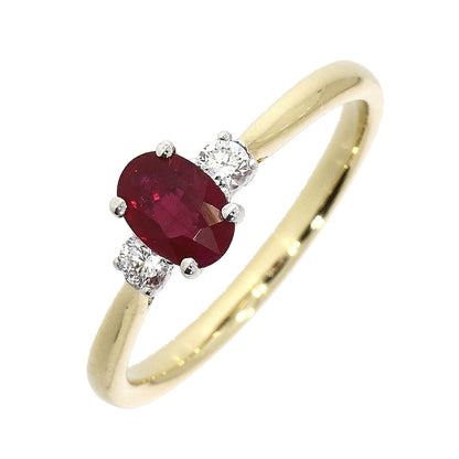 18ct Gold Ruby & Diamond Set Three Stone Trilogy Ring