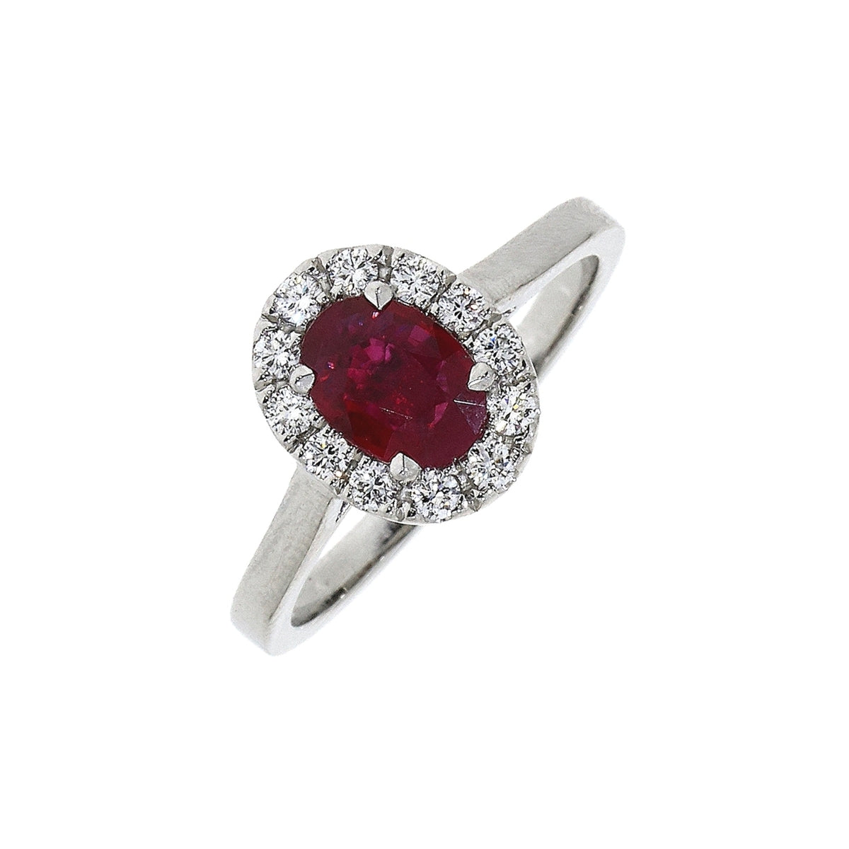 Platinum Oval Ruby & Diamond Set Cluster Ring