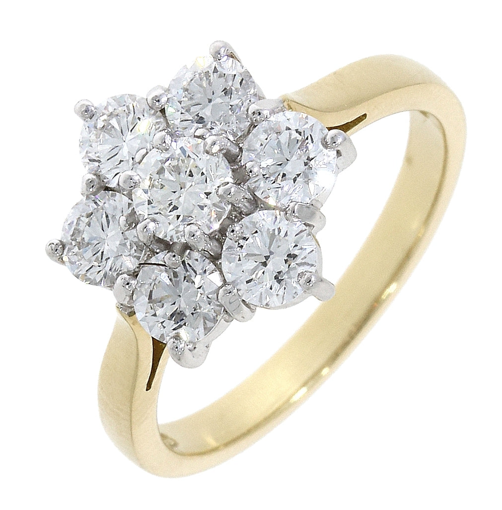18ct Yellow & White Gold Seven Stone 1.31ct Diamond Set Cluster Ring
