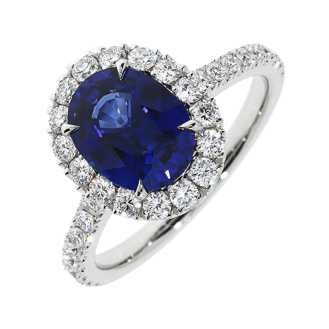 Platinum Oval Sapphire & Diamond Set Cluster Ring