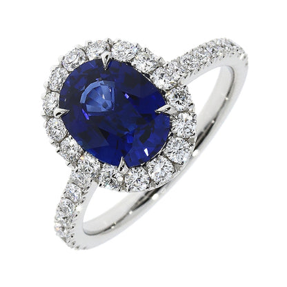 Platinum Oval Sapphire & Diamond Set Cluster Ring