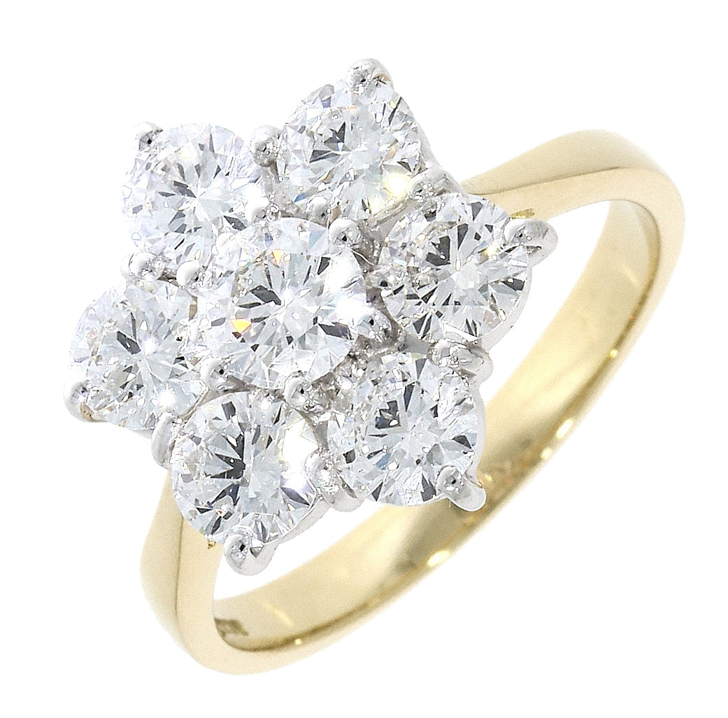18ct Yellow & White Gold Seven Stone 2.10ct Diamond Set Cluster Ring