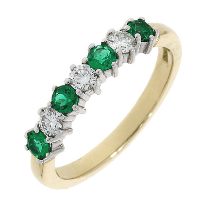 18ct Gold 7 Stone Emerald & Diamond Set Half Eternity Ring