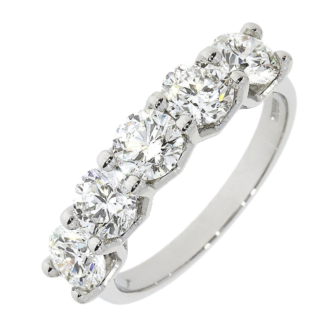 Platinum Claw Set Diamond 2.08ct Five Stone Half Eternity Ring