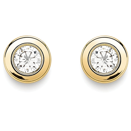 9ct Gold Rubover Set Cubic Zirconia Stud Earrings
