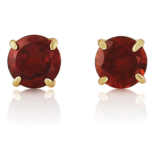 9ct Gold Round Garnet Claw Set Stud Earrings