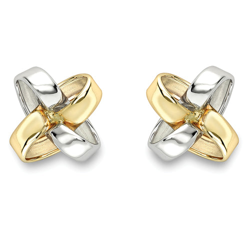 9ct Yellow & White Gold Twisted Ribbon Knot Stud Earrings
