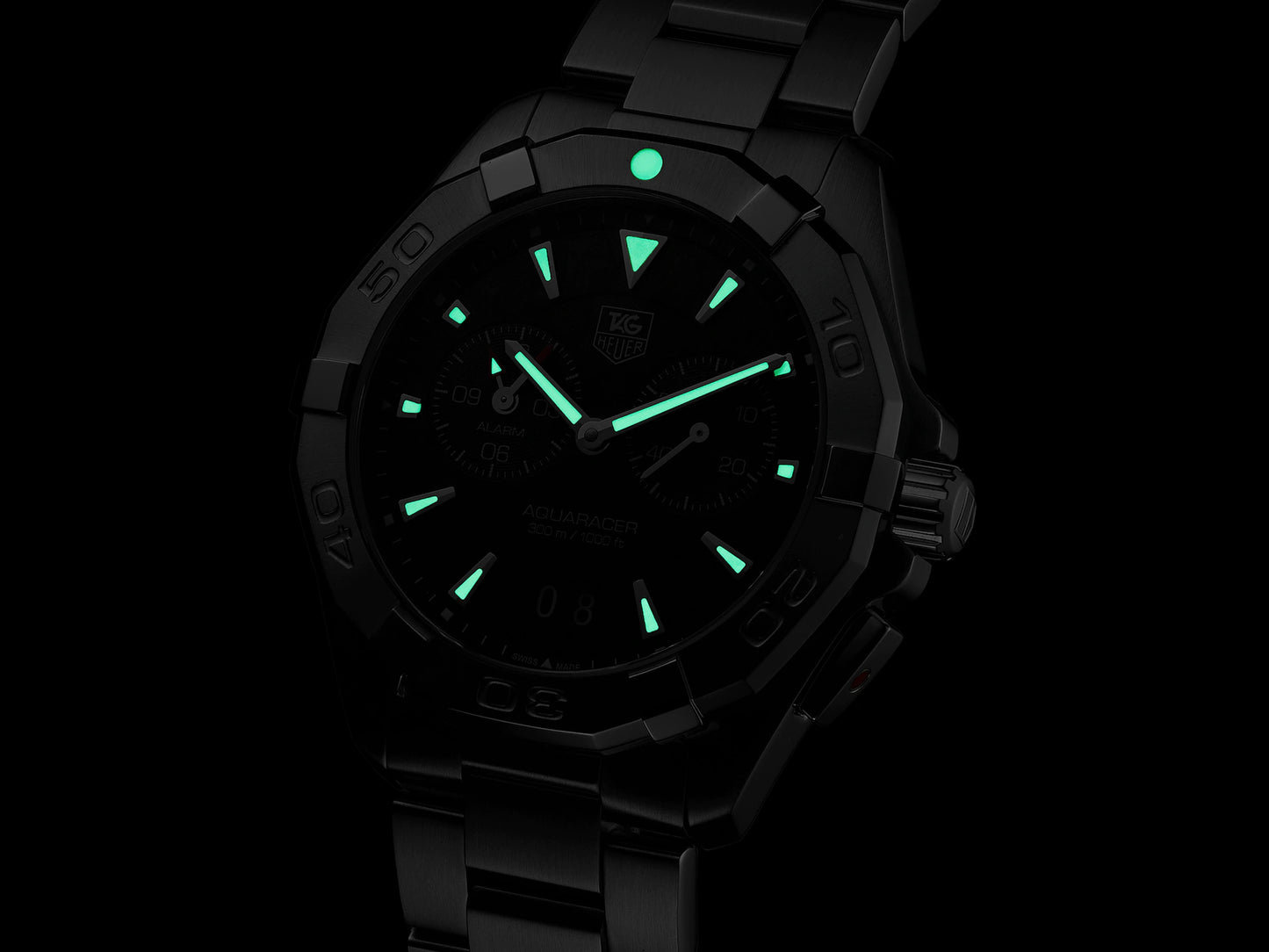 TAG Heuer Aquaracer Black Dial Stainless Steel Mens Quartz Alarm Watch WAY111Z.BA0928