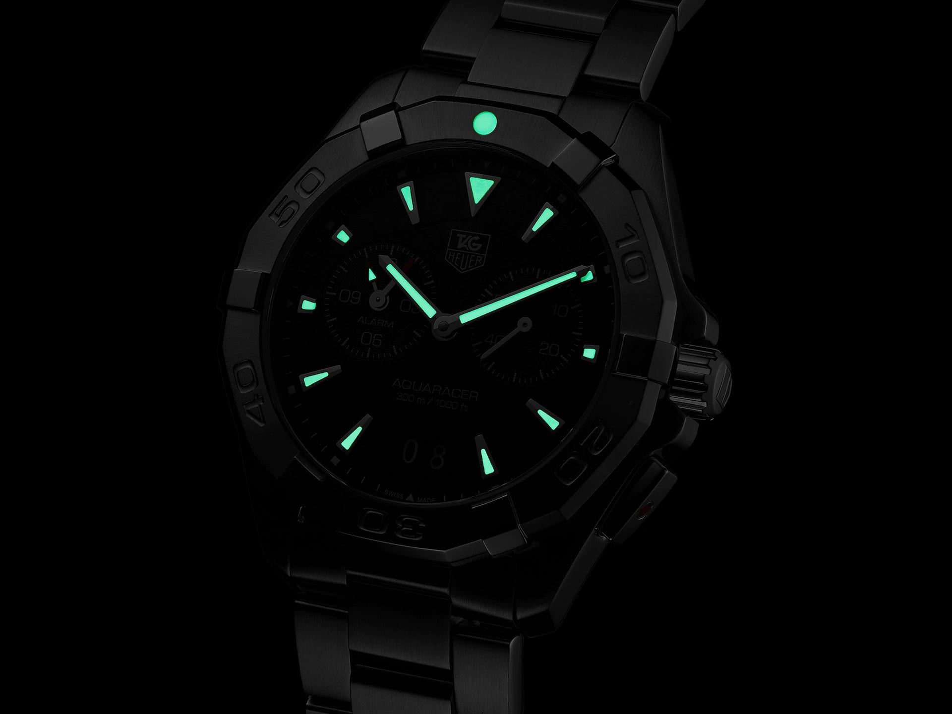 TAG Heuer Aquaracer Black Dial Stainless Steel Mens Quartz Alarm Watch WAY111Z.BA0928