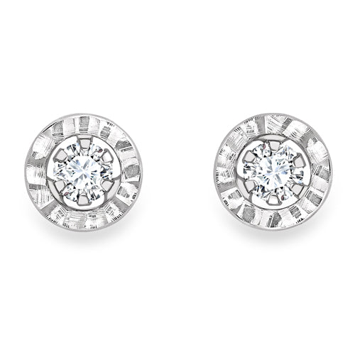 9ct White Gold Collared Set Cubic Zirconia 7mm Stud Earrings