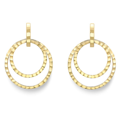 9ct Yellow Gold Hammered Double Circle Drop Earrings