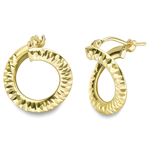 9ct Yellow Gold Diamond Cut Twist Hoop Earrings