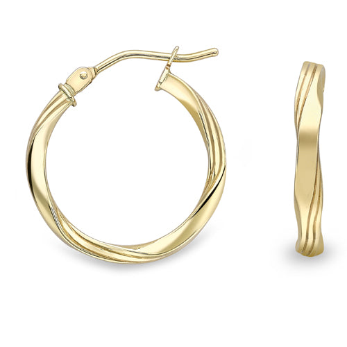 9ct Yellow Gold Twist Hoop Earrings