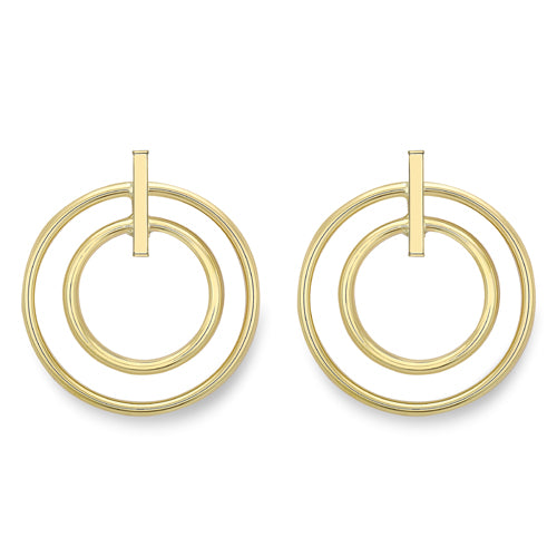 9ct Yellow Gold Double Circle Drop Stud Earrings