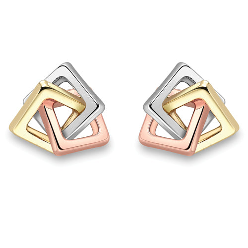 9ct 3 Colour Gold Interlocking Square Stud Earrings